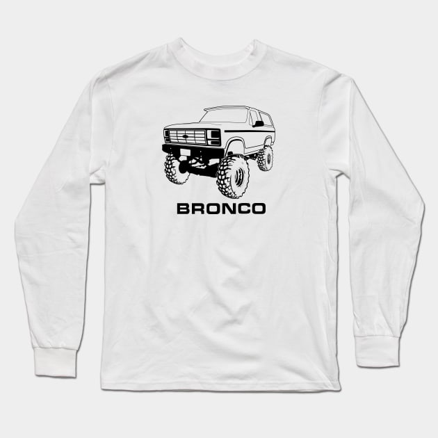 1980-1986 Ford Bronco Lifted Black Print Long Sleeve T-Shirt by The OBS Apparel